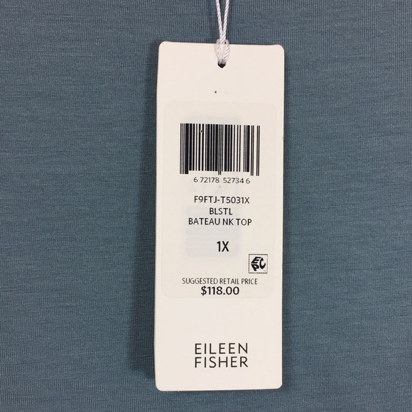 EILEEN FISHER Tencel Blue Jersey Bateau Neck Top - Picture 4 of 5